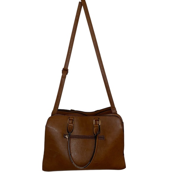 Dasein Satchel Handbag Shoulder Bag Tote Vegan Textured Leather in Brown/Gold - Picture 1 of 12